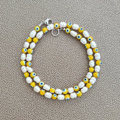 EYE BEADS & PEARL NECKLACE-YELLOW-19"