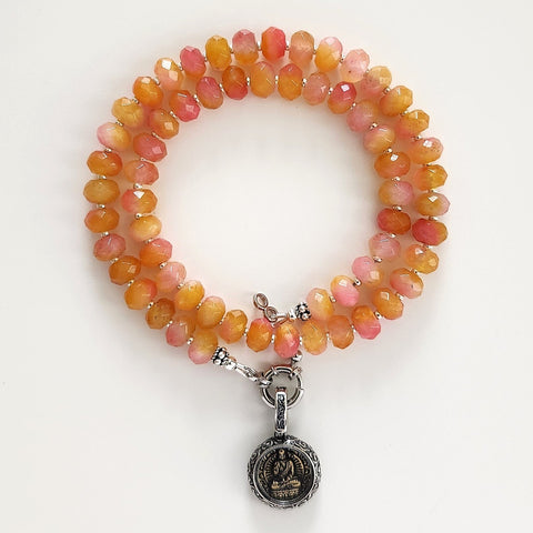 PINK ORANGE JADE NECKLACE W/ 925 BUDDHA PENDANT--16"