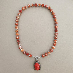 0--ORANGE DREAM FIRE AGATE NECKLACE W/ BUDDHA PENDANT--20"