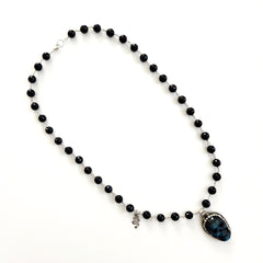 BLACK ONYX (10MM) NECKLACE WITH SKULL PENDANT-28"