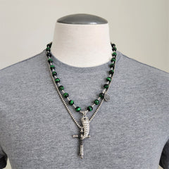 GREEN TIGERS EYE NECKLACE WITH CLAW PENDANT-24"