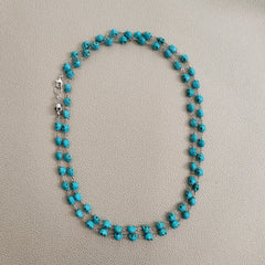 MINI TURQUOISE COLORED SKULL BEAD NECKLACE-42 INCHES