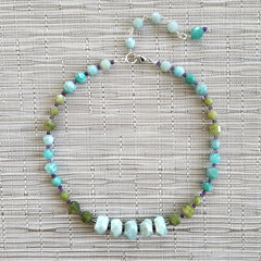 AMAZONITE NUGGETS & JADE NECKLACE-16"