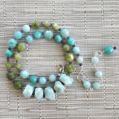 AMAZONITE NUGGETS & JADE NECKLACE-16"