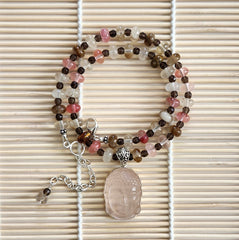 1--CHERRY & FIRE QUARTZ NECKLACE WITH BUDDHA-16IN