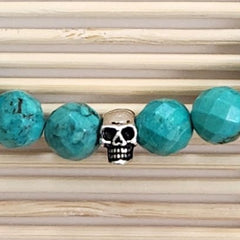 3--TURQUOISE (8MM) BRACELET WITH 925 SKULL BEAD