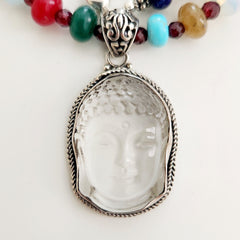 1--MIXED GEMSTONE NECKLACE W/ BUDDHA PENDANT-16"