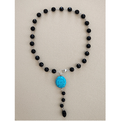 BLACK ONYX NECKLACE W/ CARVED BEAD-18"