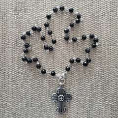 BLACK ONYX NECKLACE WITH CROSS PENDANT-20"