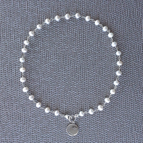 WHITE PEARL NECKLACE WITH MOON & STAR PENDANT-16"