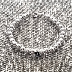 925 SILVER BEADED (6MM) BRACELET WITH SKULL BEAD