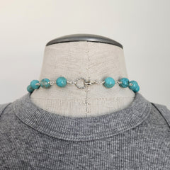 TURQUOISE (10MM) NECKLACE WITH CRESCENT MOON PENDANT-34"