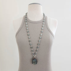 LABRADORITE NECKLACE WITH BUDDHA PENDANT-33"