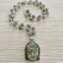 LABRADORITE NECKLACE WITH BUDDHA PENDANT-33"