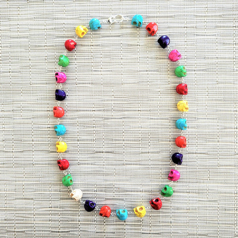 MULTI-COLORED SKULL BEAD NECKLACE-24"