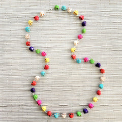 MULTI-COLORED SKULL BEAD NECKLACE-36"