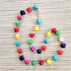 MULTI-COLORED SKULL BEAD NECKLACE-24"