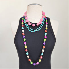 MULTI-COLORED SKULL BEAD NECKLACE-36"