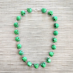 GREEN COLORED SKULL BEAD NECKLACE-24"