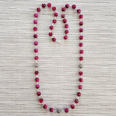 HOT PINK TIGERS EYE NECKLACE-36"