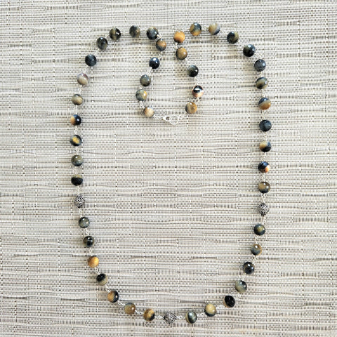 Y--GOLD & BLACK TIGERS EYE NECKLACE-36"