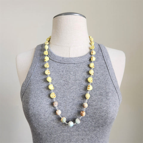 Y--LEMON YELLOW COLORED SKULL BEAD NECKLACE-28"