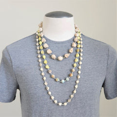 LEMON YELLOW COLORED SKULL BEAD NECKLACE-28"