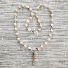 WOOD AGATE WITH SKULL BEADS NECKLACE-28"