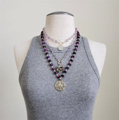 PURPLE TIGERS EYE NECKLACE WITH LOTUS PENDANT-24"