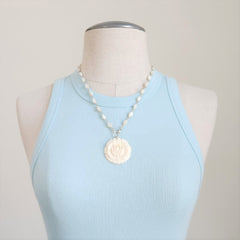 MOTHER OF PEARL NECKLACE WITH ROSE PENDANT-20"