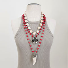 RED CORAL NECKLACE W/ ROSE PENDANT-24IN