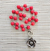 RED CORAL NECKLACE WITH ROSE PENDANT-16"