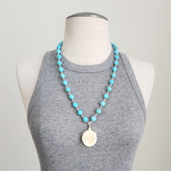 HOWLITE NECKLACE WITH CARVED ROSE PENDANT-24"