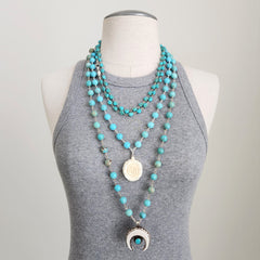 HOWLITE NECKLACE WITH CARVED ROSE PENDANT-24"