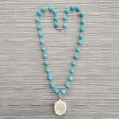 HOWLITE NECKLACE WITH CARVED ROSE PENDANT-24"