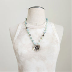 AMAZONITE NECKLACE WITH POPPY PENDANT-24"