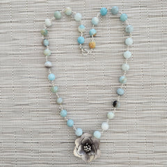 AMAZONITE NECKLACE WITH POPPY PENDANT-24"