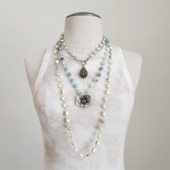 AMAZONITE NECKLACE WITH POPPY PENDANT-24"