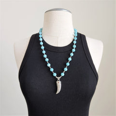 AMAZONITE NECKLACE WITH CLAW PENDANT-25"