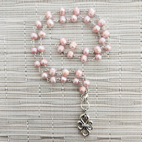 ROSE PEARL NECKLACE WITH INFINITY PENDANT-20"