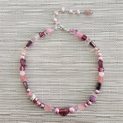 PINK COLORED MIXED BEAD NECKLACE-16"