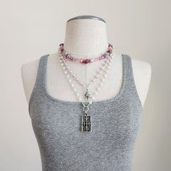 PINK COLORED MIXED BEAD NECKLACE-16"