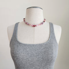 PINK COLORED MIXED BEAD NECKLACE-16"