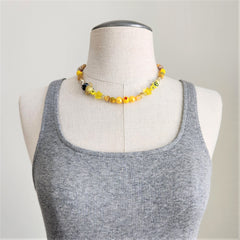 YELLOW COLORED MIXED BEAD NECKLACE-16"