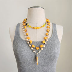 YELLOW COLORED MIXED BEAD NECKLACE-16"