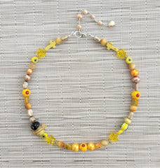 YELLOW COLORED MIXED BEAD NECKLACE-16"