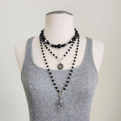 BLACK MIXED BEAD NECKLACE-16"