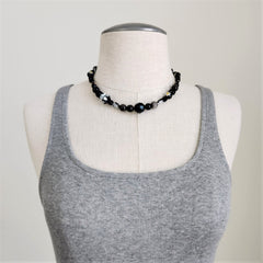 BLACK MIXED BEAD NECKLACE-16"