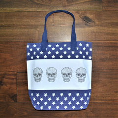 6--MINI NEO SKULLS ON STAR PRINT CANVAS TOTE