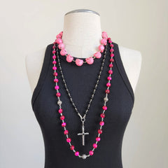 HOT PINK TIGERS EYE NECKLACE-36"